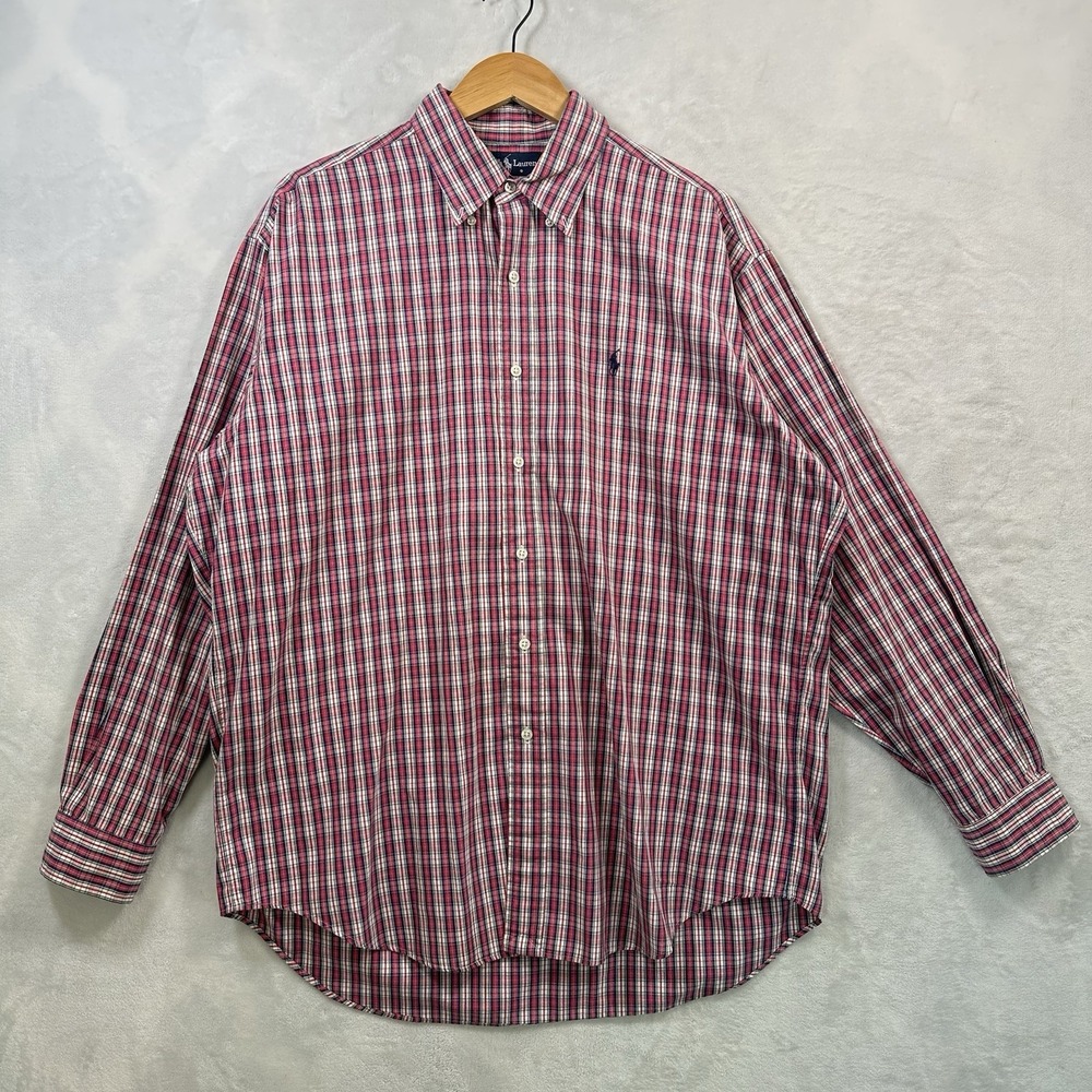 Vintage Polo Ralph Lauren Oxford Shirt Men Sz L Tartan Plaid Classic